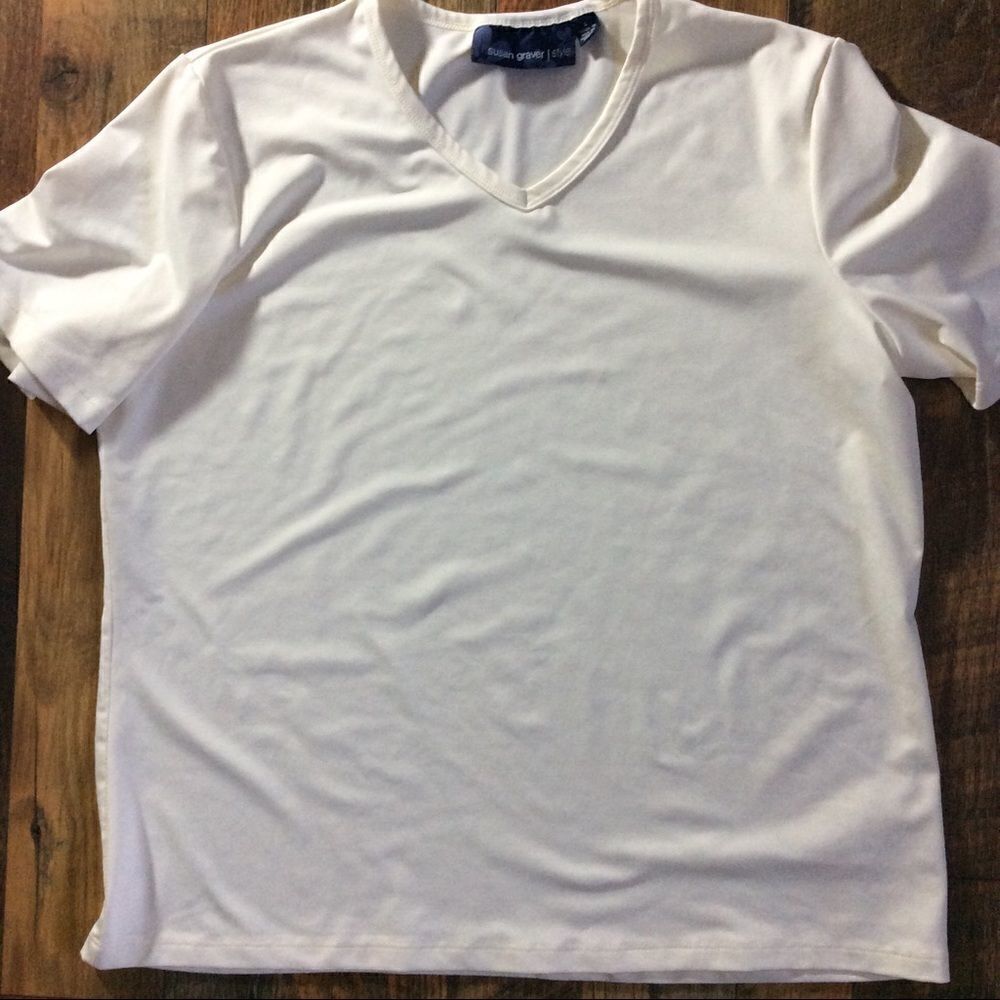 Susan Graver Style Ivory Short Sleeve Size L Top